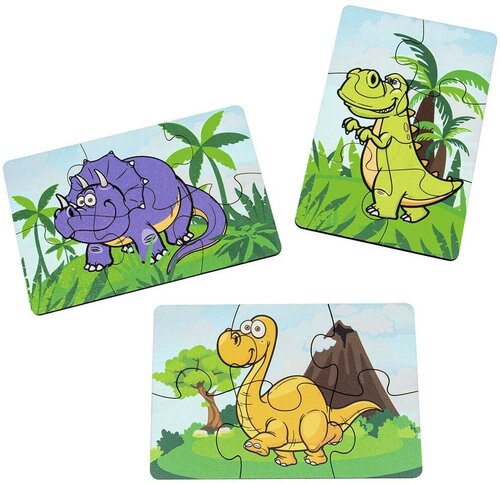 Набор пазлов «Динозавры», 3 пазла, 6 деталей