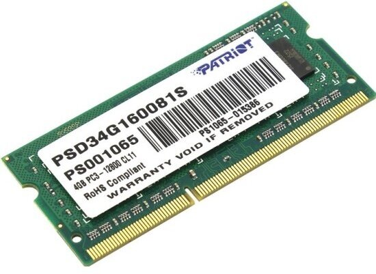 Оперативная память Patriot Memory SO-DIMM DDR3 4Gb 1600MHz pc-12800 (PSD34G160081S)