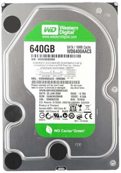 Жесткий диск Western Digital WD6400AACS 640Gb IntelliPower SATAII 3.5" HDD