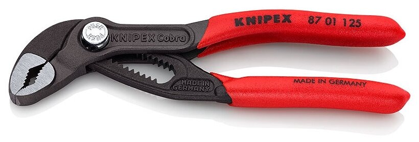 Клещи переставные KNIPEX COBRA® зев 27 мм, длина 125 мм, фосфатированные, обливные ручки, SB - фотография № 1