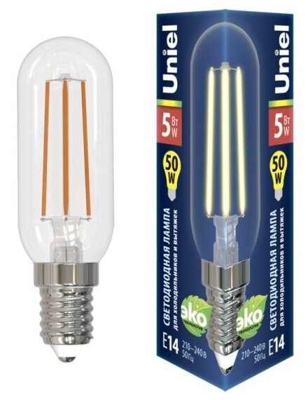 Светодиодная лампа Uniel LED-Y25-5W/3000K/E14/CL GLZ04TR для холодильников и вытяжки, прозрачная. Теплый белый свет (3000K). Картон. ТМ U