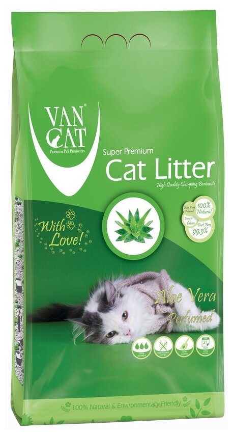 Van Cat Комкующийся наполнитель без пыли с ароматом Алое вера, пакет (Aloe Vera), 5 кг