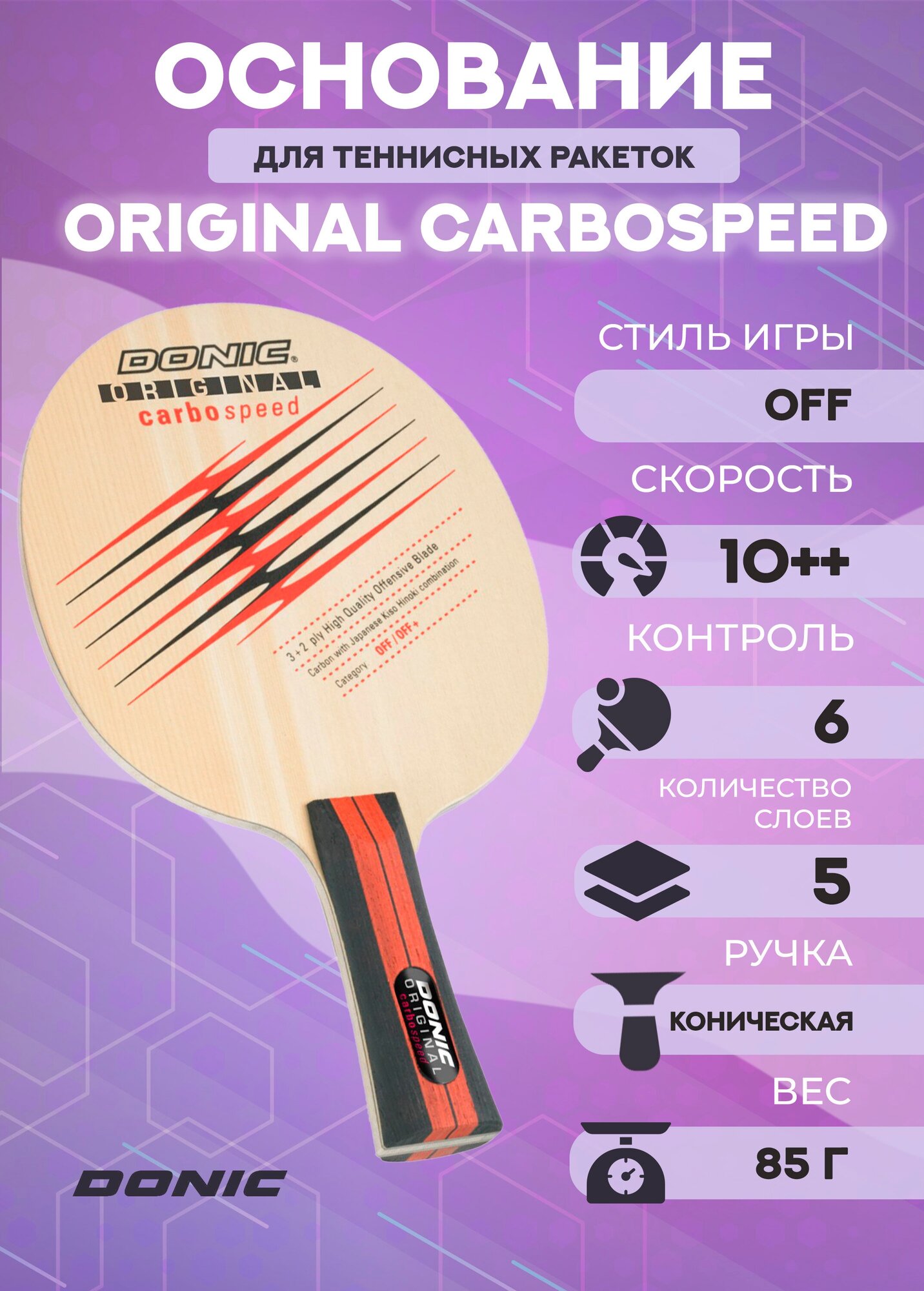 Основание ракетки для настольного тенниса Donic Original Carbospeed, тип ручки FL
