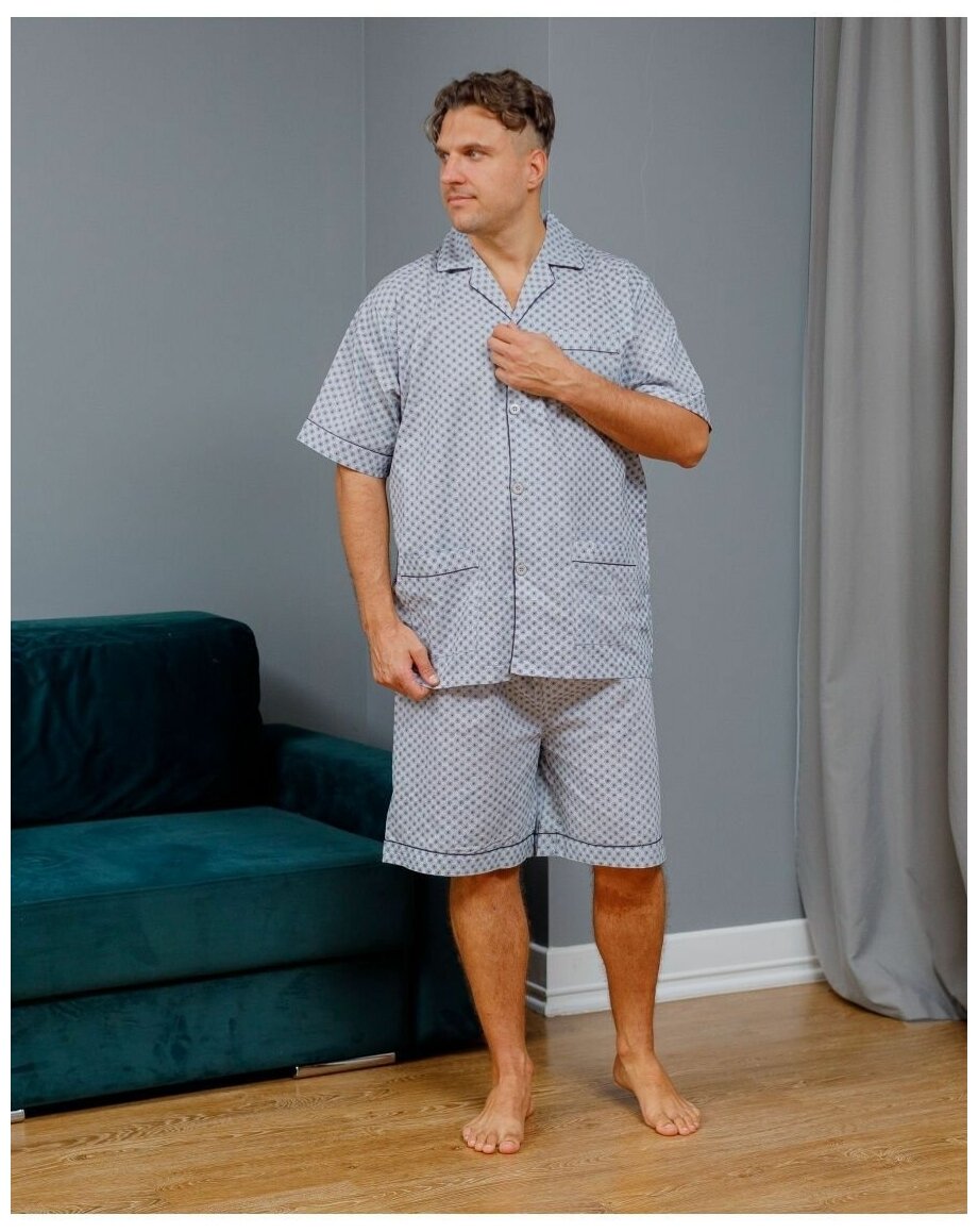 Пижама мужская с шортами и рубашкой на пуговицах хлопок_размер48 - фотография № 5