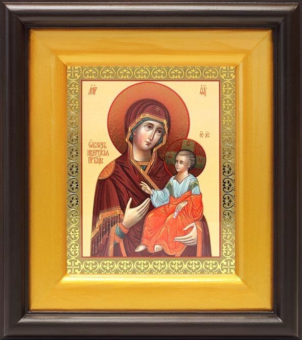 Иверская икона Божией Матери, широкий деревянный киот 16,5*18,5 см