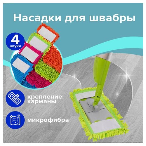 Насадка МОП комплект 4 универсальная для швабр 38-42 см (ТИП К) микрофибра букли/синель LAIMA, 1 шт