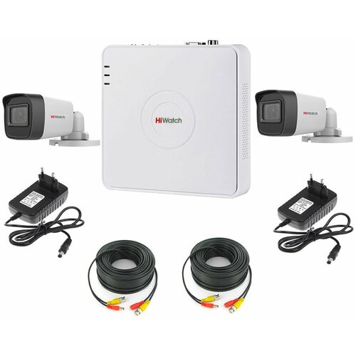 Уличный готовый комплект видеонаблюдения Hiwatch на 2 камеры с микрофонами FULL HD комплект видеонаблюдения 4 камеры 5mp hiwatch