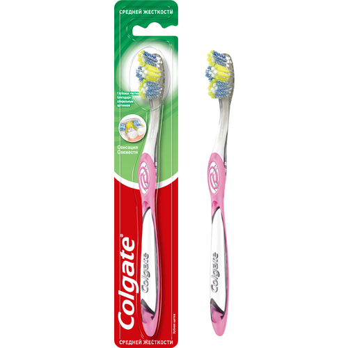 Зубная щетка Colgate Сенсация свежести, средней жесткости, розовый зубная щетка colgate колгейт сенсация свежести средней степени жесткости 1шт гигиена полости рта