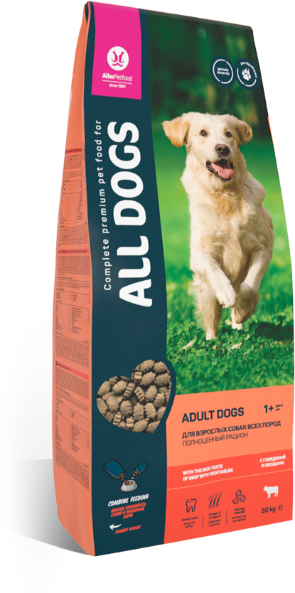 ALL DOGS корм сухой для взрослых собак с говядиной и овощами, пп, 20 кг