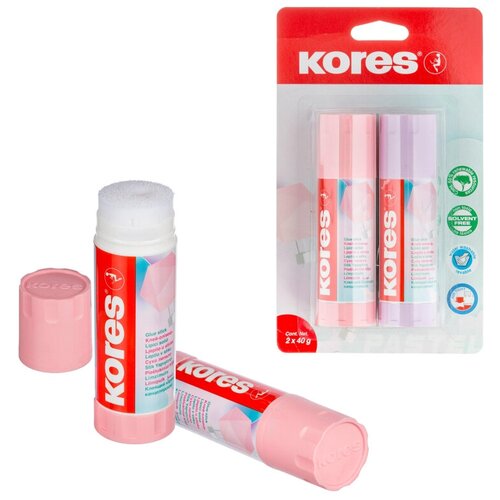 Kores Клей-карандаш 40г KORES Pastel 2шт/уп в блистере