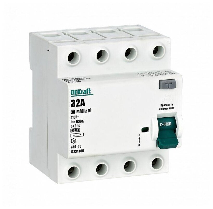 Выключатель дифференциального тока 4P 32А 30мА тип AC 6кА УЗО-03 SchE, SCHNEIDER ELECTRIC 14234DEK (1 шт.)
