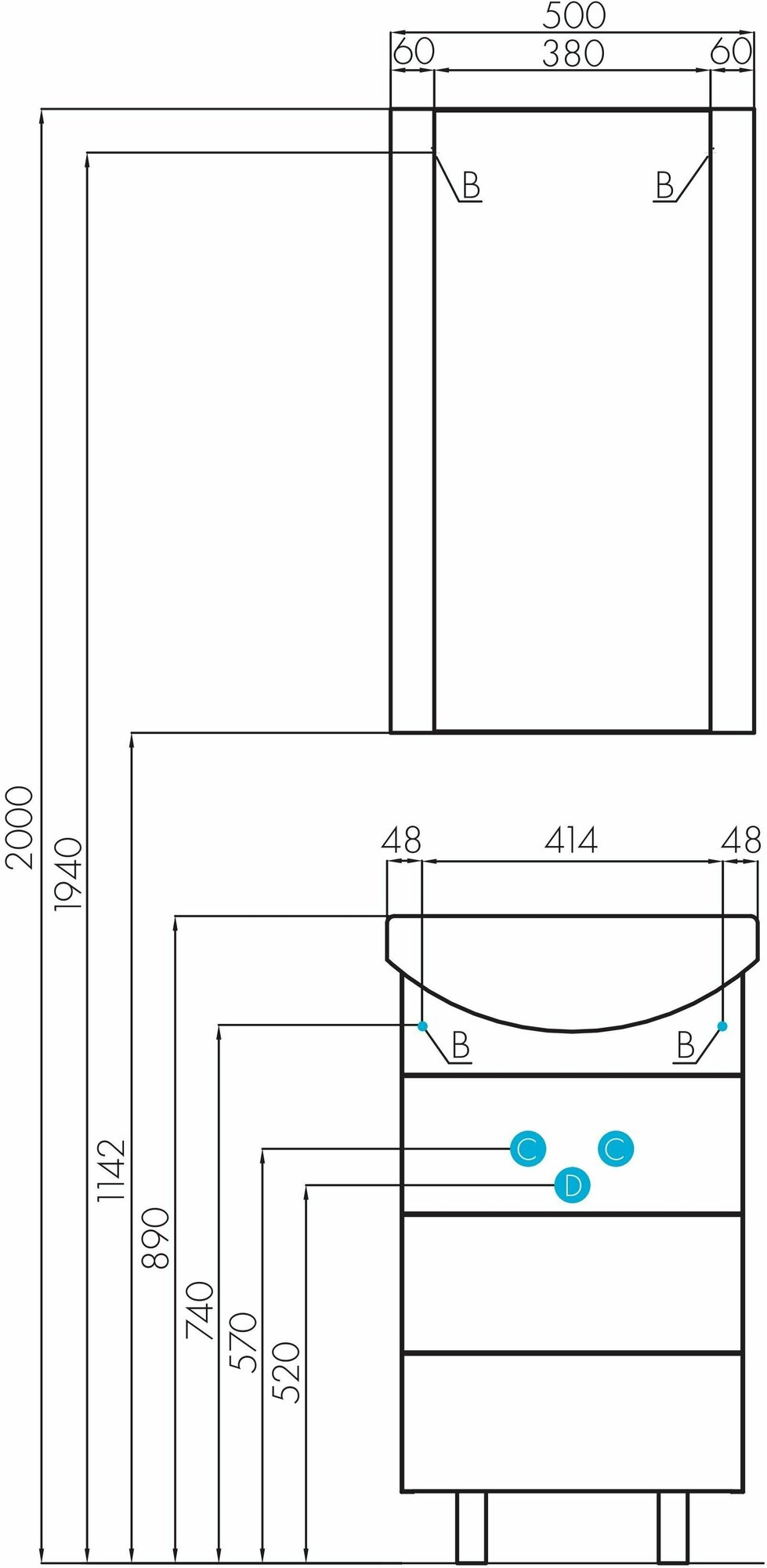 Ария 50 Н 1A140201AA950 Тумба 46.6x73.3x30.9 см (черный глянец) Акватон - фото №12