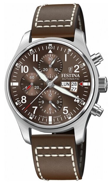 Наручные часы FESTINA Swiss Made, коричневый, серебряный