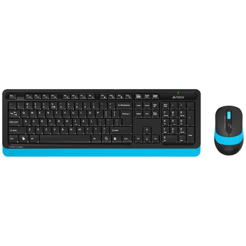 Комплект клавиатура + мышь A4tech Fstyler FG1010 клав:черный/синий мышь:черный/синий USB беспроводна .