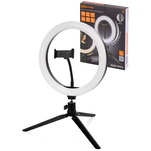 Лампа кольцевая светодиодная 26 см 12 Вт 2700-6400 К штатив наст диммер USB TDM SQ0373-0302 129700₽