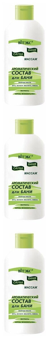 Витэкс Ароматический состав для бани "Баня. Сауна. Массаж", экстракты березы и можжевельника, 285 мл, 3 шт