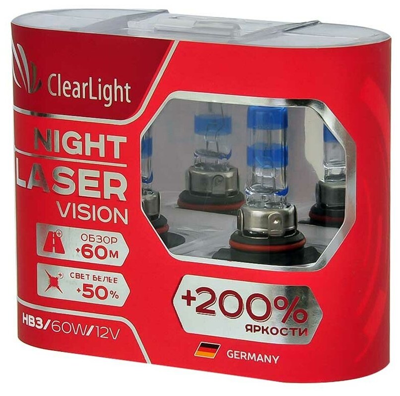 Лампа галогенная CLEARLIGHT NIGHT LASER VISION +200% 12V HB3 65W 2 шт ML9005NLV200