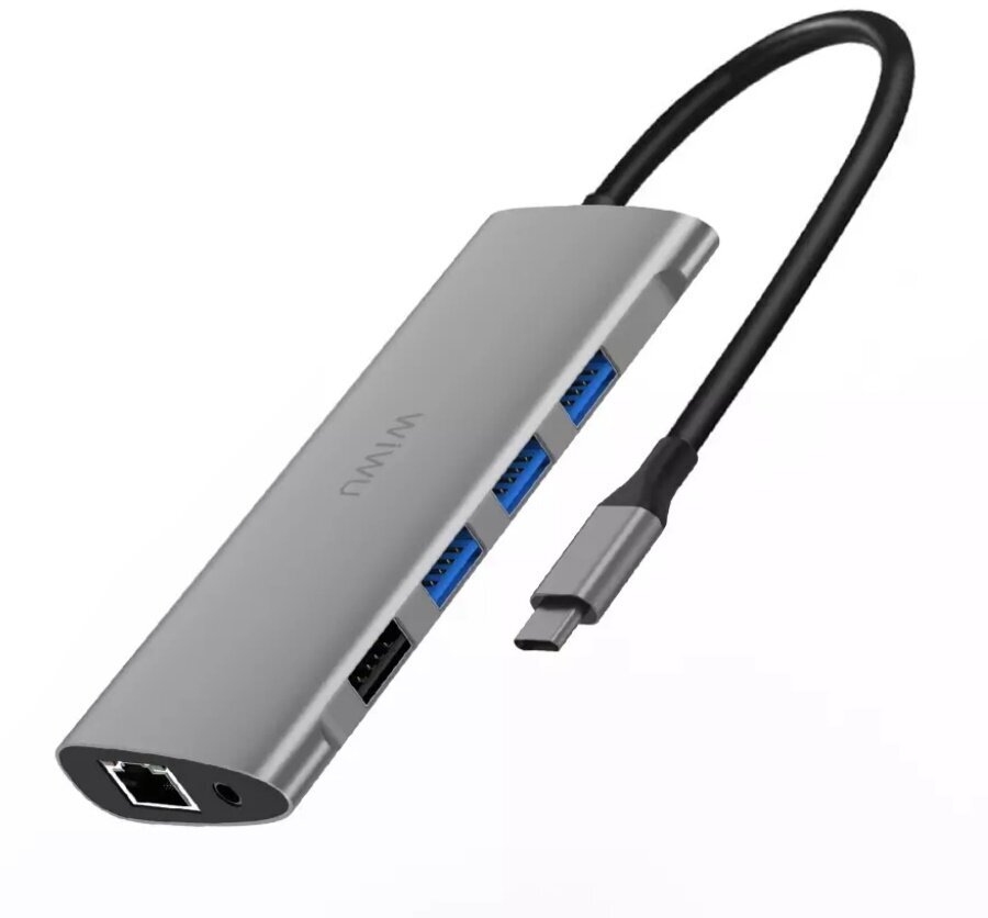 Хаб WiWU Alpha 11 in 1 Type-C to 3 x USB 3.0 + USB 2.0 + Type-C + RJ45 + HDMI + VGA + AUX 3,5mm + Cardreader Adapter Grey