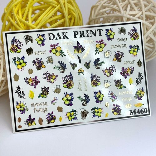 Металлизированные cлайдеры для маникюра (водные наклейки) для дизайна ногтей Цветы и надписи