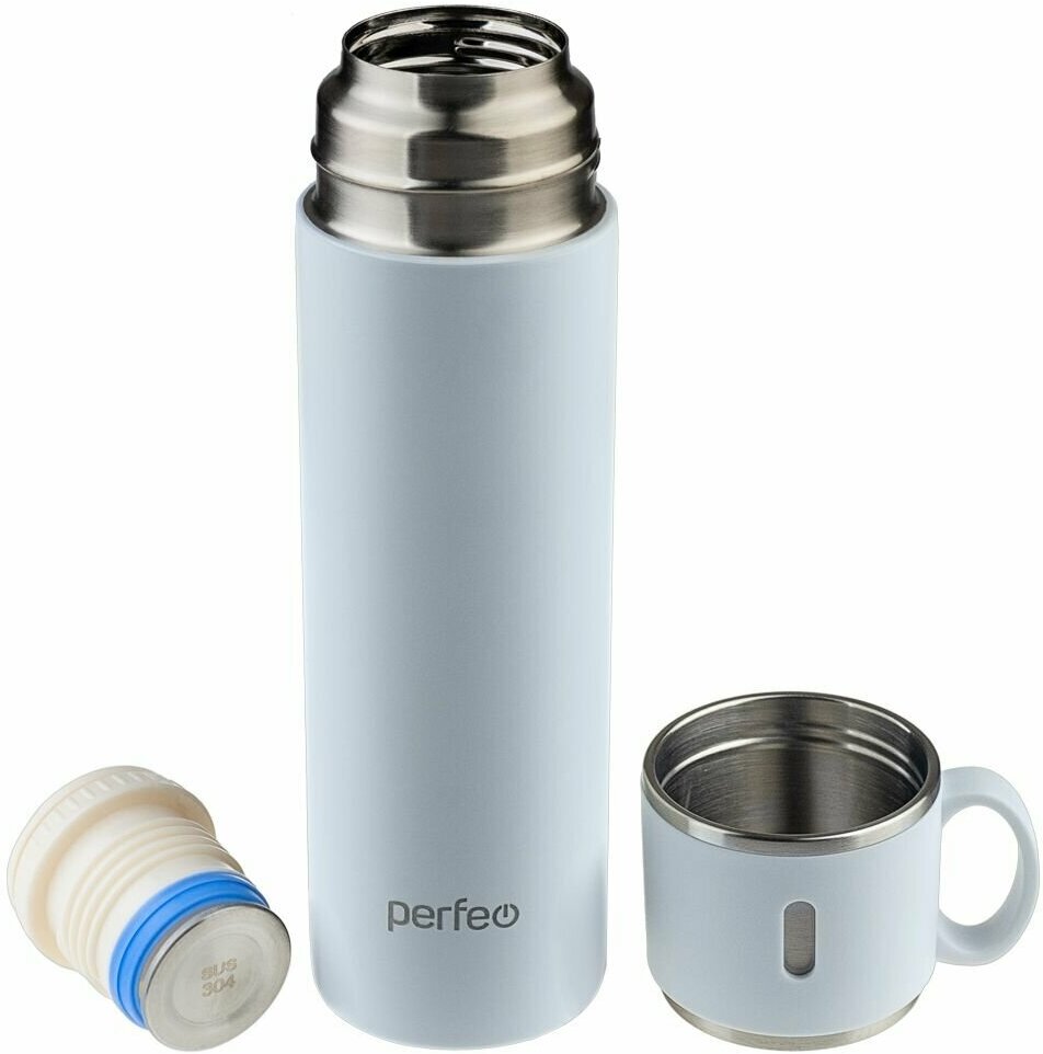 Термос PERFEO для напитков с пробкой-кнопкой, крышкой-кружкой, объем 0,5 л, белый (PF_D0213) - фотография № 4