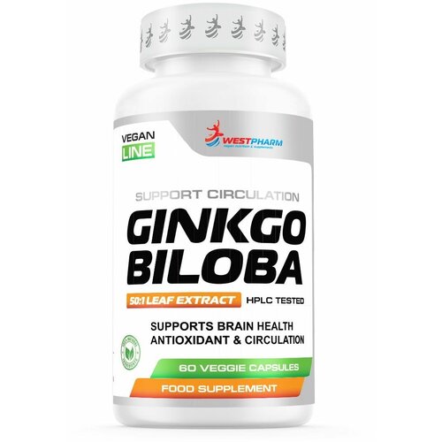 WestPharm / Vegan line / Ginkgo Biloba / Гингко Билоба / Добавка для памяти и работы мозга / 60 капсул