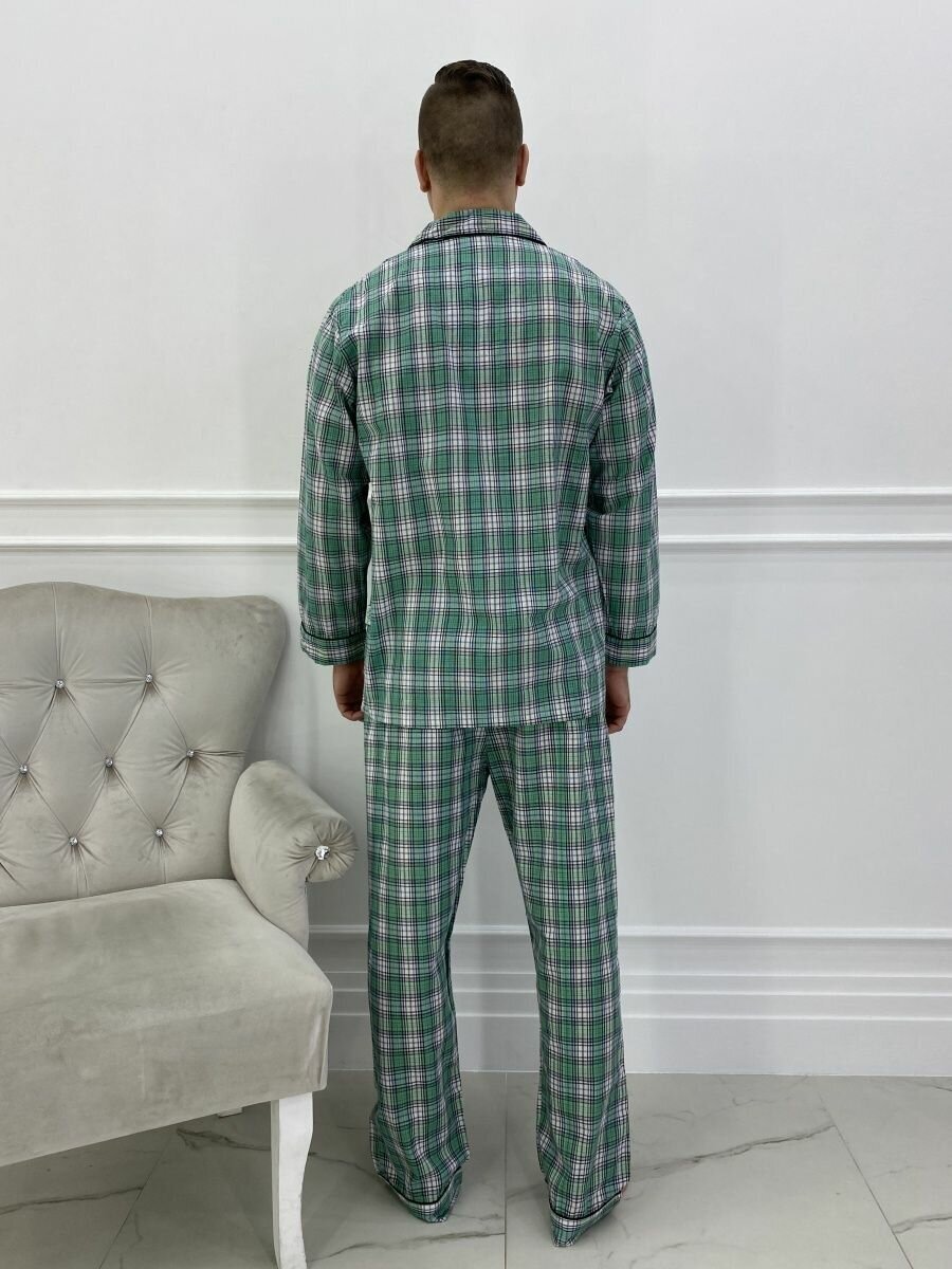 Пижама мужская в клетку с брюками и рубашкой с длинным рукавом хлопок Global_размер46 - фотография № 3