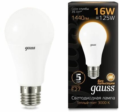 Светодиодная лампа Gauss LED A60 16W E27 1380lm 3000K