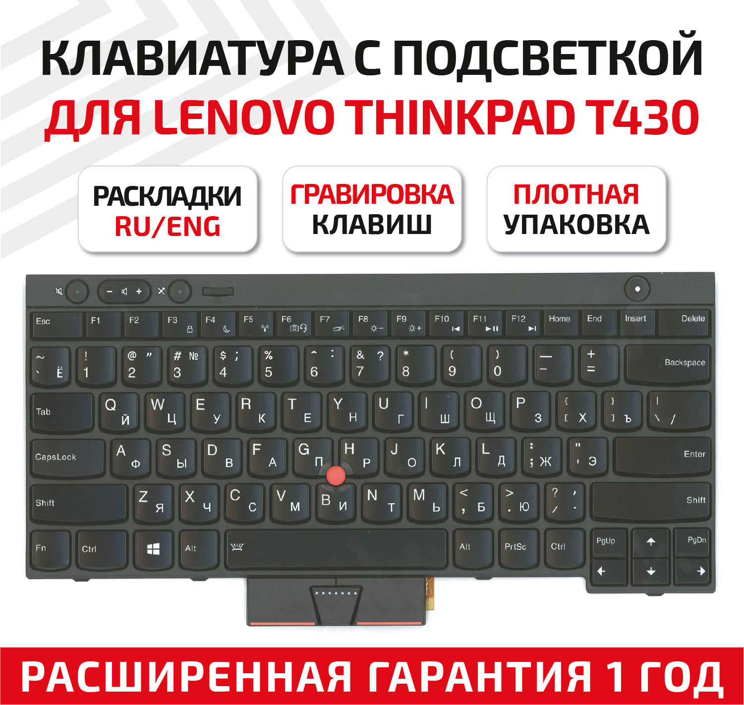 Клавиатура (keyboard) 0B36054 для ноутбука Lenovo ThinkPad T430, T430i, T430s, T530, T530i, X130e, X230, X230i, X230t, W530, черная с подсветкой