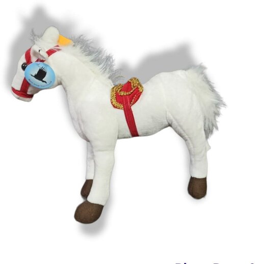 Мягкая игрушка Лошадь белая с уздечкой 80 см музыкальная