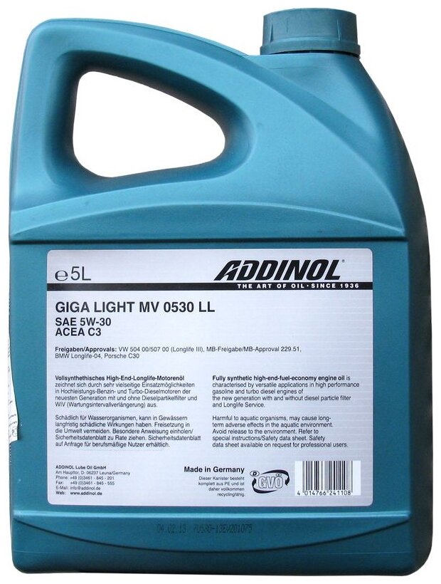 Обзор масла ADDINOL Giga Light MV 0530 LL SAE 5W-30 - тест плюсы минусы отзывы характеристики