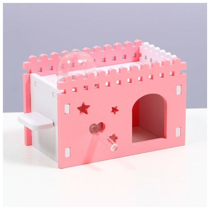 Домик для грызунов с отверстием под поилку, 14 х 8 х 9 см, розовый - фотография № 8