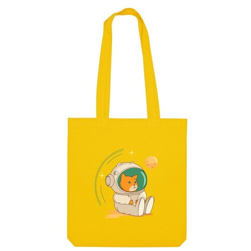 мужская футболка котик космонавт s синий Сумка шоппер Us Basic, желтый