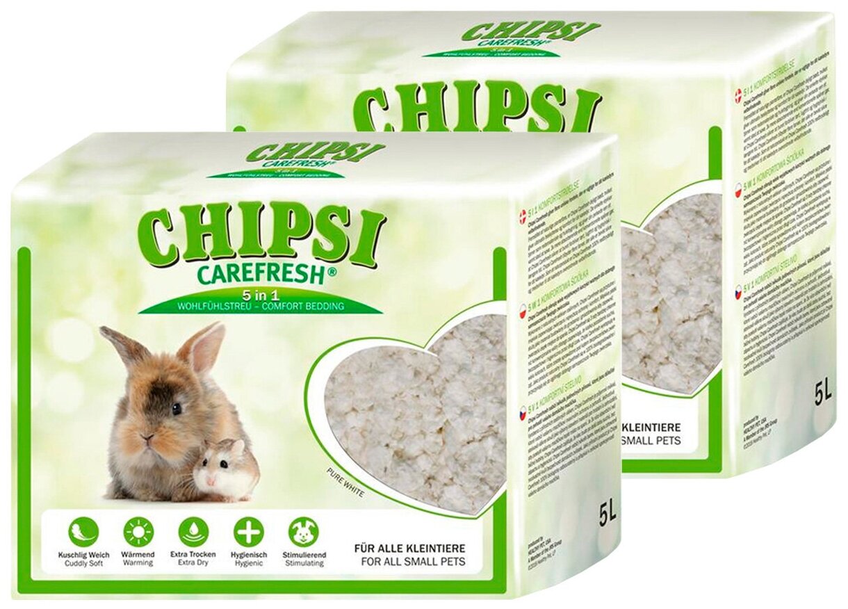 Chipsi CareFresh Pure White наполнитель-подстилка натуральный на бумажной основе для мелких домашних животных и птиц белый (5 + 5 л)