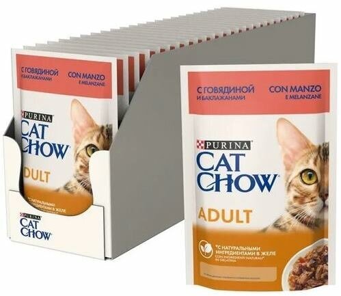 Влажный корм для кошек CAT CHOW с говядиной и баклажанами 26 шт. х 85 г (кусочки в желе) - фотография № 11