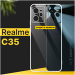 Тонкий силиконовый чехол для смартфона Realme C35 / Противоударный чехол накладка для телефона Реалми С35 с защитой камеры / Прозрачный - изображение