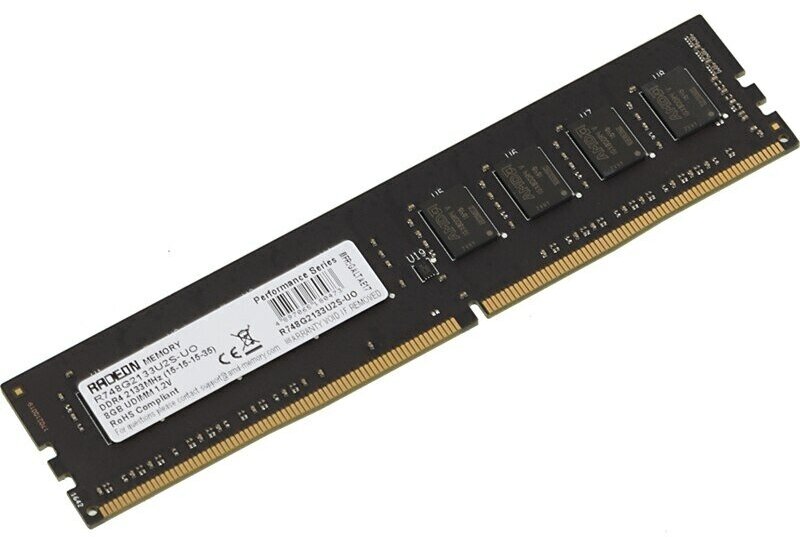 Оперативная память AMD Radeon R7 Performance Series DDR4 - 8GB, 2133 МГц, DIMM, CL15, OEM (r748g2133u2s-uo)