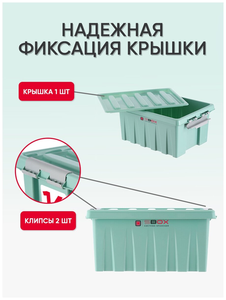 Контейнер для хранения вещей, стирального порошка, корма для животных, ящик пластиковый, емкость 16л, цвет мятный, набор из 3 шт - фотография № 3