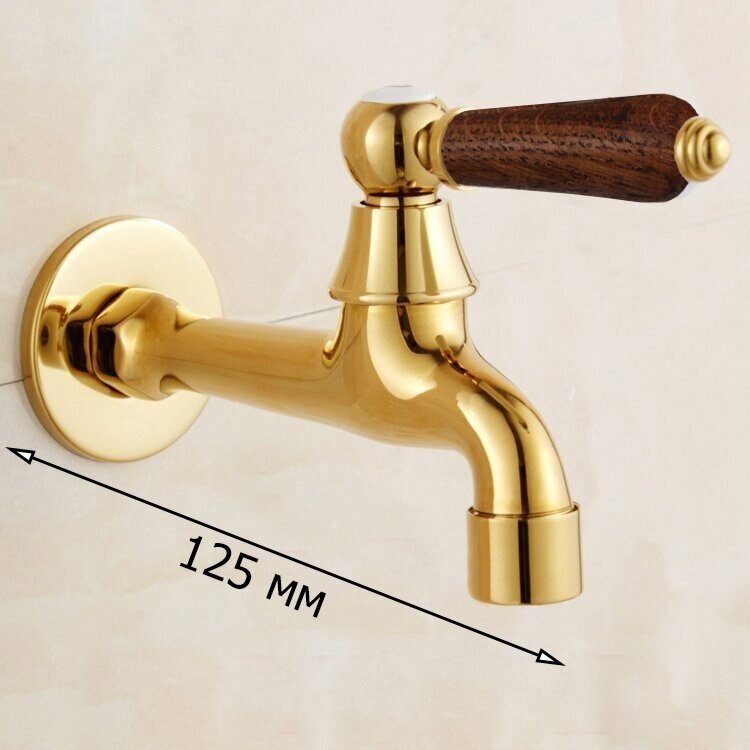 Кран для бани с деревянной ручкой FKS-203DS, золотой - фотография № 2
