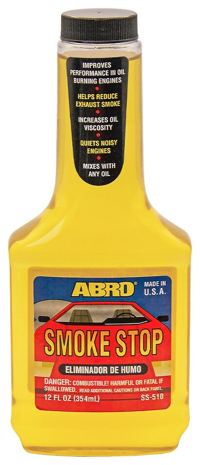 Присадка в моторное масло "Стоп дым" Smoke Stop, для бензиновых и дизельных двигателей, стабилизатор вязкости масла, 354 мл. ABRO SS-510-R