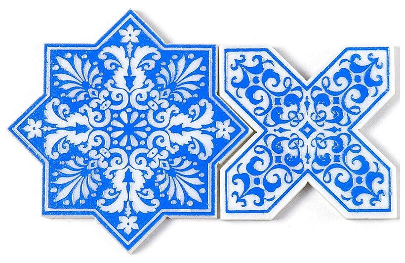 Итальянская мозаика мрамор Skalini PNT-4-(BLUE) (цена за пару) голубой узор цветок