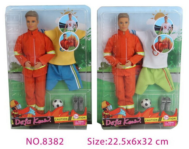 Кукла Defa Kevin Пожарный с комплектом сменной одеждой (форма футболиста) и игровыми предметами, 2 вида, 30 см 8382d