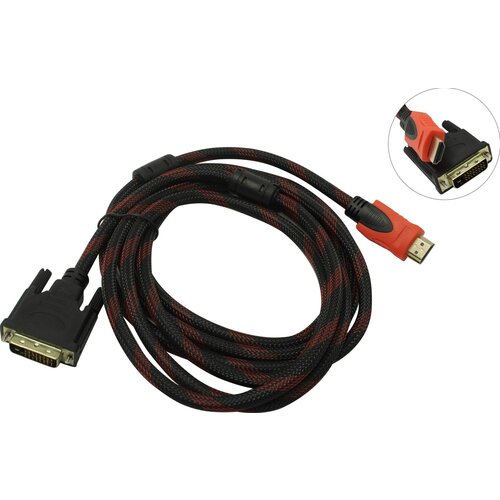 Кабель «B&P» HDMI to DVI-D (19M -25M) 1.5м фильтр , цвет черно-красный