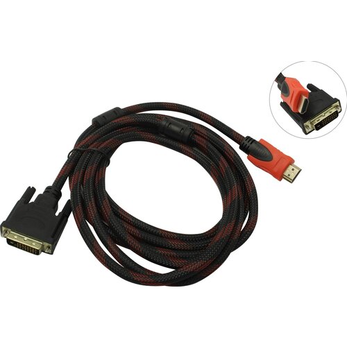 Кабель «B&P» HDMI to DVI-D (19M -25M) 4.5м - 5м 2 фильтра , цвет черно-красный видео кабель dvi dvi ткань 2 фильтра 1 5м