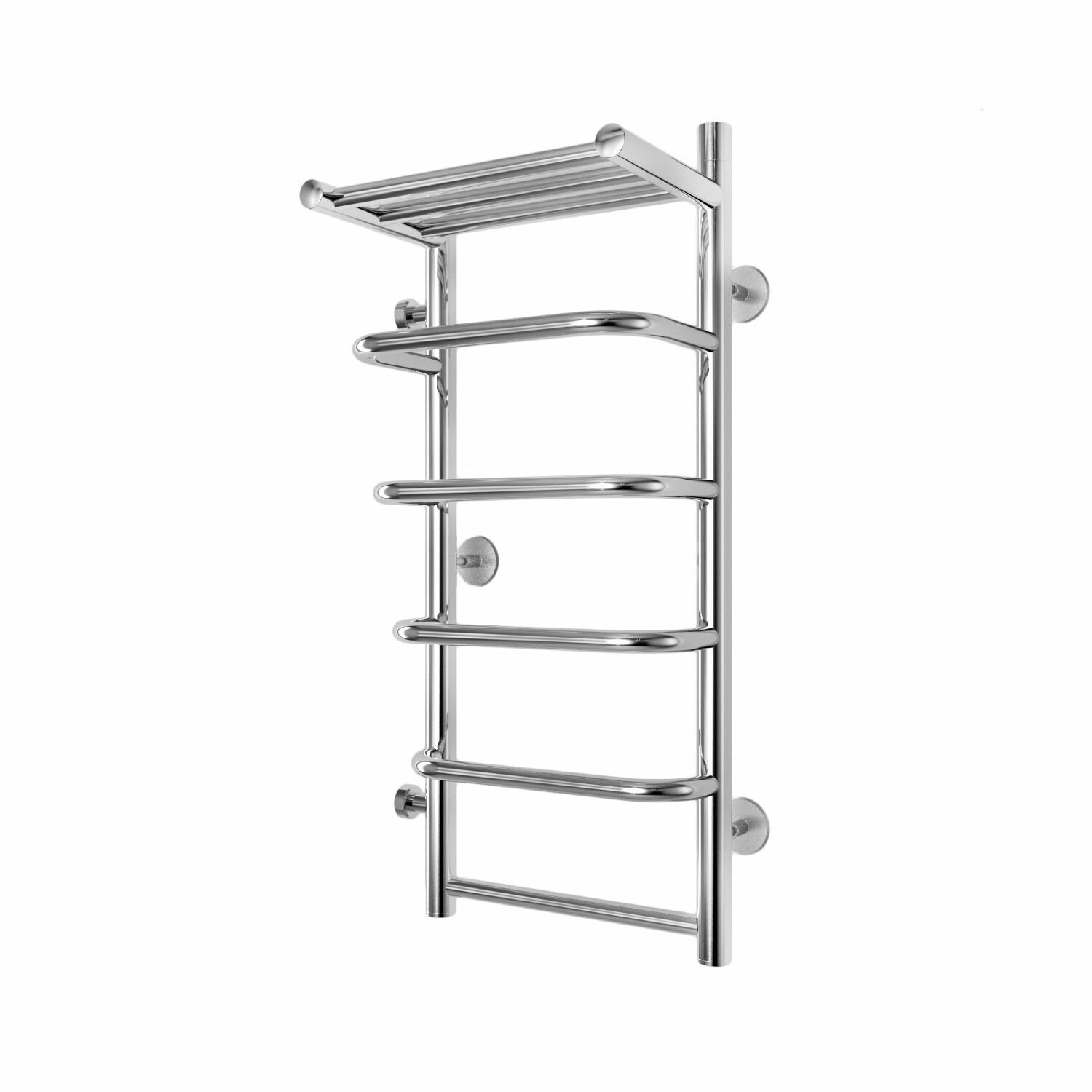 фото Водяной узкий полотенцесушитель Каскад с полкой 300x800 боковое подключение 500 справа