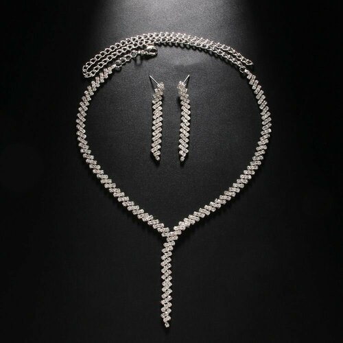 Комплект бижутерии Комплект украшений серьги ожерелье из горного хрусталя: колье, хрусталь, горный хрусталь, кристалл, искусственный камень, кристаллы Swarovski, серебряный
