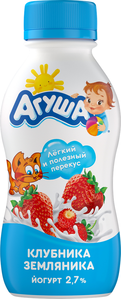 Йогурт питьевой агуша Я сам Клубника, земляника 2,7%, с 3 лет, без змж, 180г