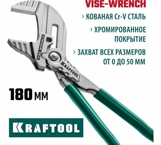 Клещи переставные-гаечный ключ KRAFTOOL Vise-Wrench 180 мм, 22063