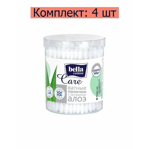 BELLA Палочки ватные Cotton Care с экстрактом алоэ в пластиковой банке, 100 шт в уп, 4 уп. /