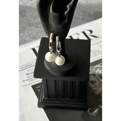 Серьги RYKAMI, агат, размер 30 мм, белый