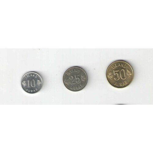 Монеты 3шт 10, 25, 50 эйре 1965-1974 Исландия